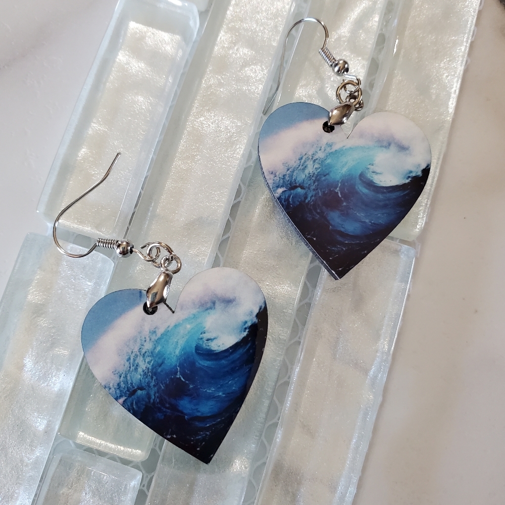 Ocean Wave Heart Shape Earrings
